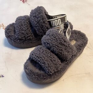 UGG Charcoal Fluffy Slide Sandals